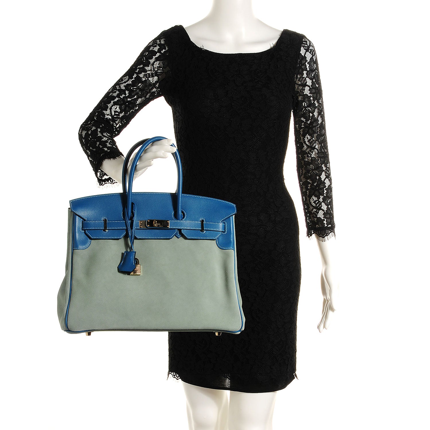 Hermes Veau Doblis Evergrain Grizzly Birkin 35 Bleu de Galice Ciel 2 of 26