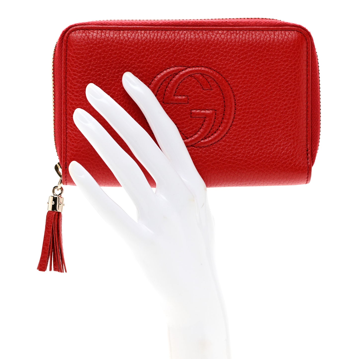 Pebbled Calfskin Medium Soho Zip Around Wallet Red