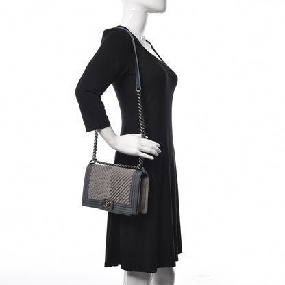 Chanel Denim Chevron Quilted Medium Boy Flap Blue 2 of 11