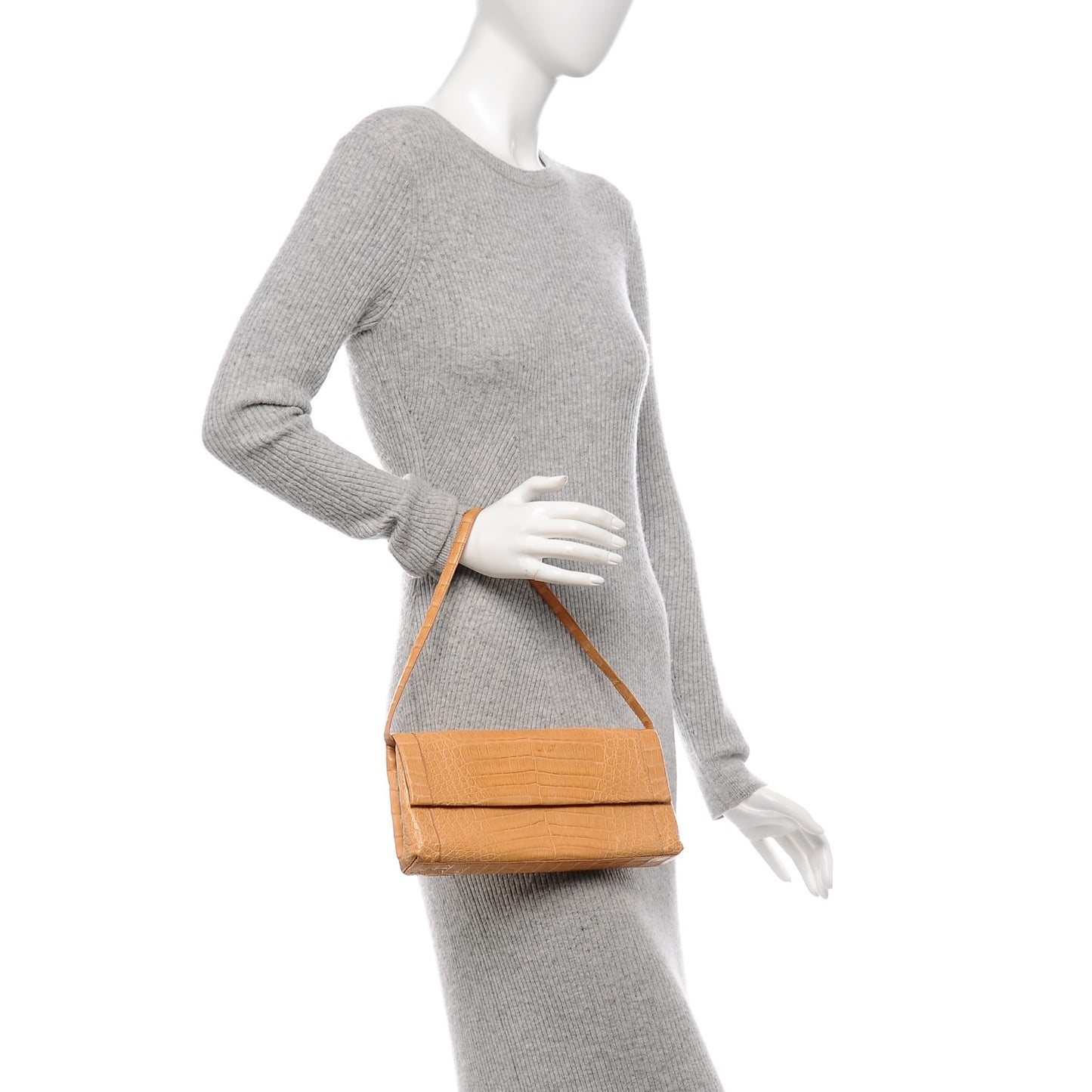 Crocodile Soft Flap Clutch Beige