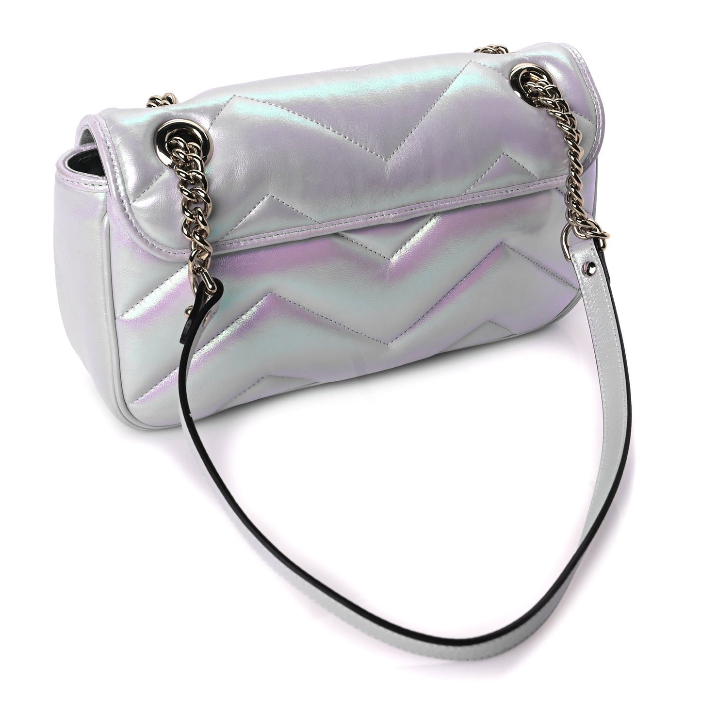Iridescent Nappa Chevron Matelasse Small GG Marmont Shoulder Bag Snow Light Blue