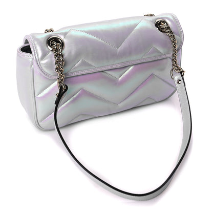 Gucci Iridescent Nappa Chevron Matelasse Small GG Marmont Shoulder Bag Snow Light Blue 2 of 9
