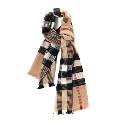 Burberry Cashmere Wool Mega Check Fringe Scarf Camel 1 of 5