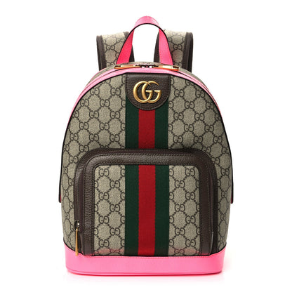 Gucci GG Supreme Monogram Textured Dollar Calfskin Web Small Ophidia Day Backpack Beige Ebony Fluorescent Fuchsia 1 of 9