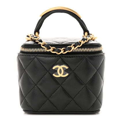 Chanel Lambskin Quilted Metal Mini Top Handle Vanity Case With Chain Black 1 of 12