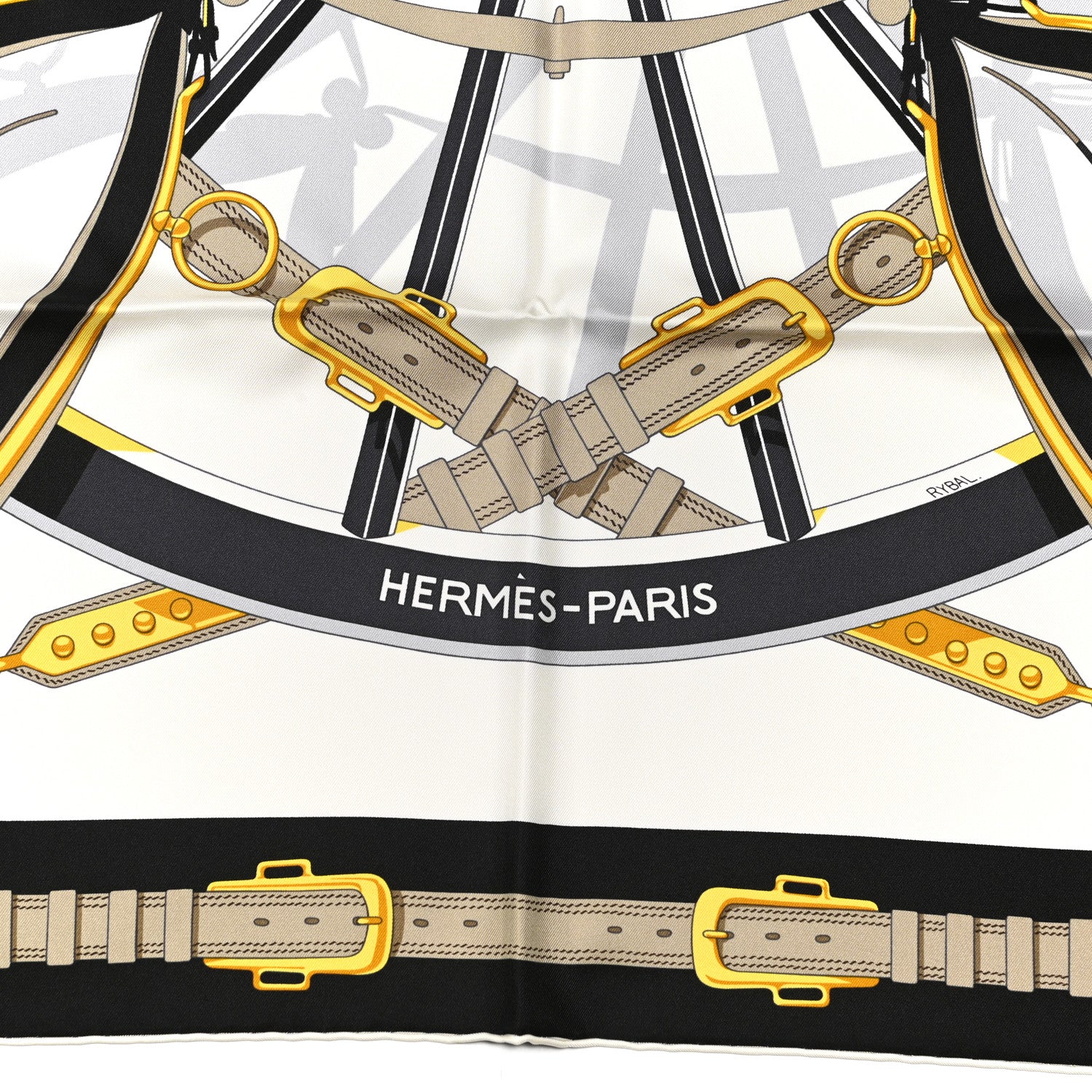 Hermes Silk En Roue Libre Scarf 90 White Black Gold 2 of 5