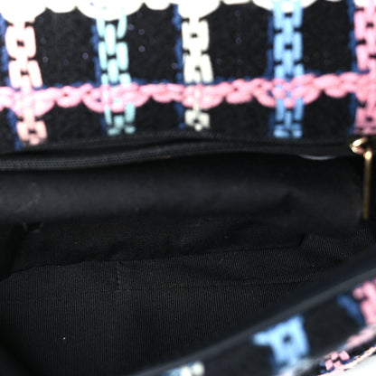 Chanel Tweed Quilted Medium 19 Flap Black Blue Pink 4 of 9