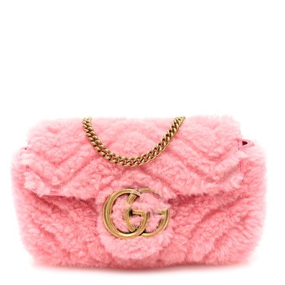 Gucci Shearling Matelasse Super Mini GG Marmont Shoulder Bag Lotus Pink 1 of 10