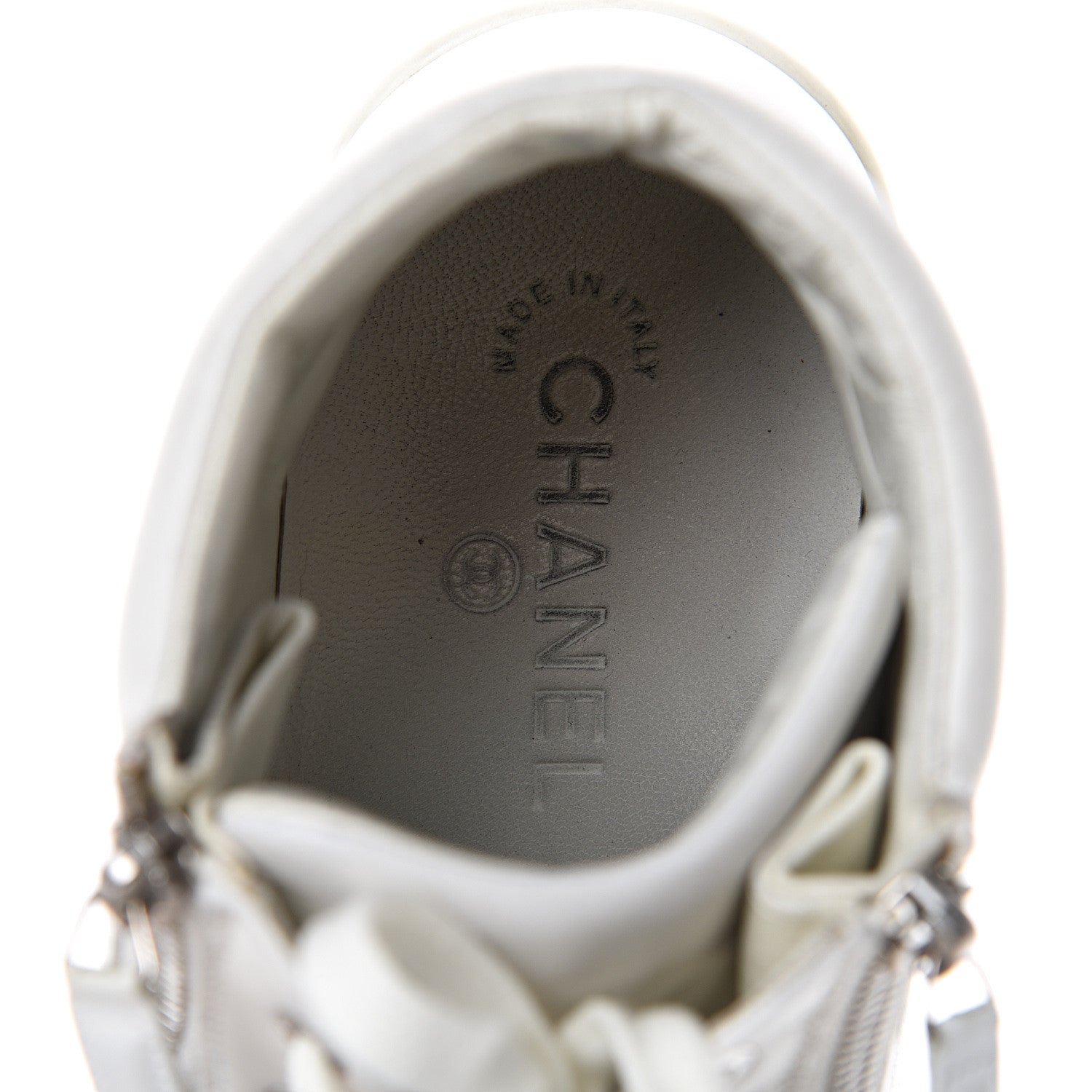 Chanel Calfskin Mens High Top CC Sneakers 43 White 8 of 14