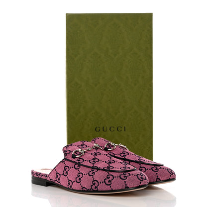 Gucci Canvas GG Monogram Horsebit Womens Princetown Slippers 37.5 Pink Blue 11 of 11