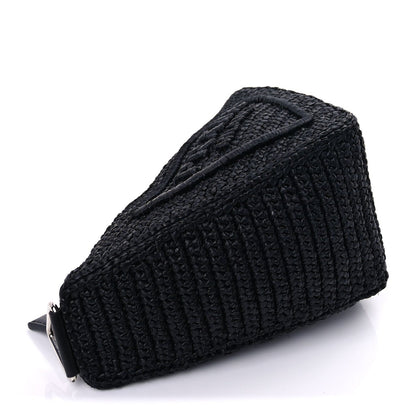 Prada Yarn Raffia Effect Crochet Triangle Shoulder Bag  Black 7 of 8