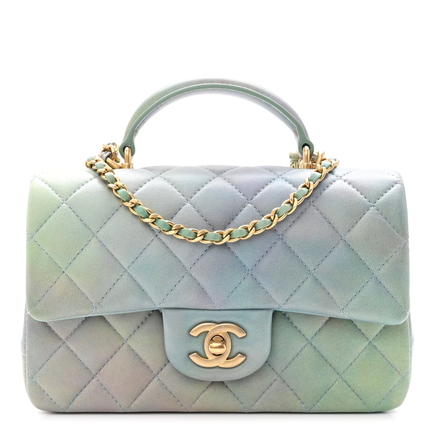 Chanel Lambskin Quilted Ombre Mini Top Handle Rectangular Flap Blue Green 1 of 11