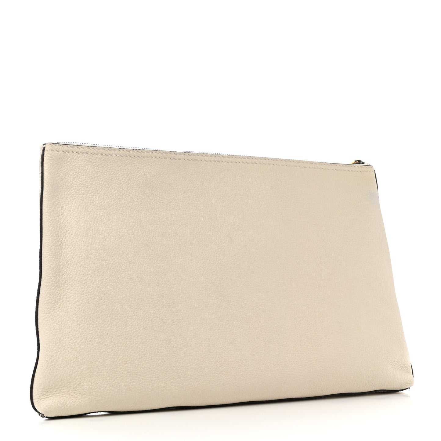 Pebbled Calfskin Large Logo Portfolio Clutch Ivory