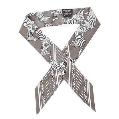 Hermes Silk Les Zebres Twilly Gris Taupe Black White 1 of 4