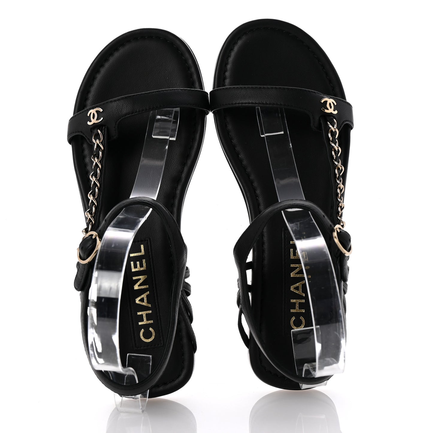 Lambskin Chain Sandals 38.5 Black
