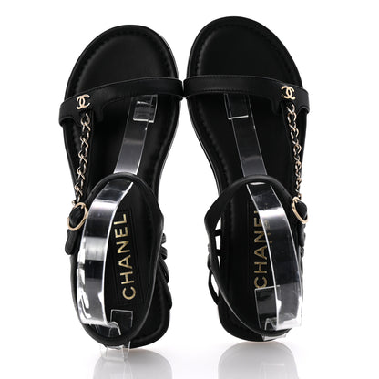 Chanel Lambskin Chain Sandals 38.5 Black 2 of 10