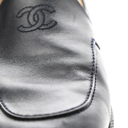Chanel Lambskin CC Loafers 39.5 Navy 10 of 11