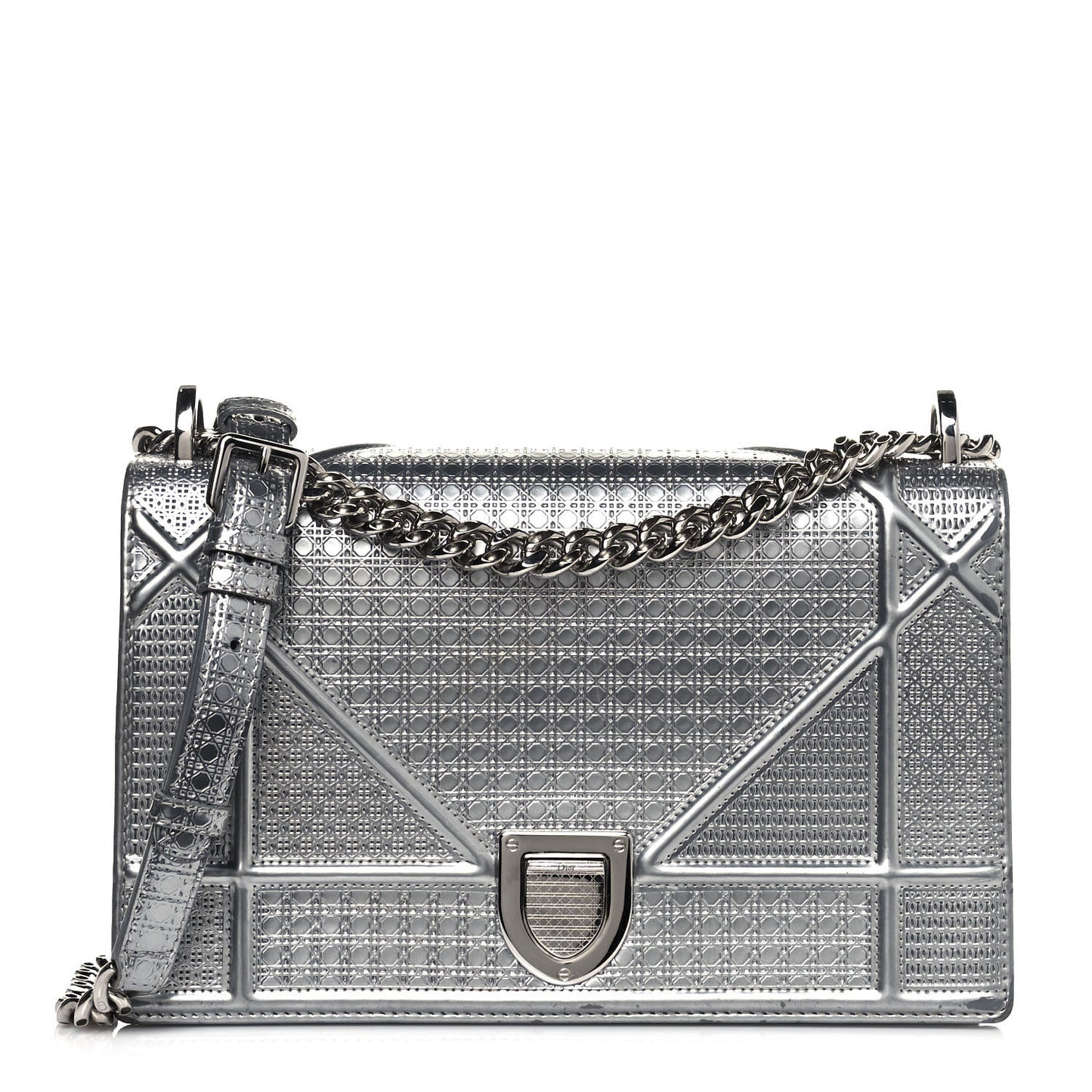 Metallic Patent Micro-Cannage Medium Diorama Flap Bag Silver