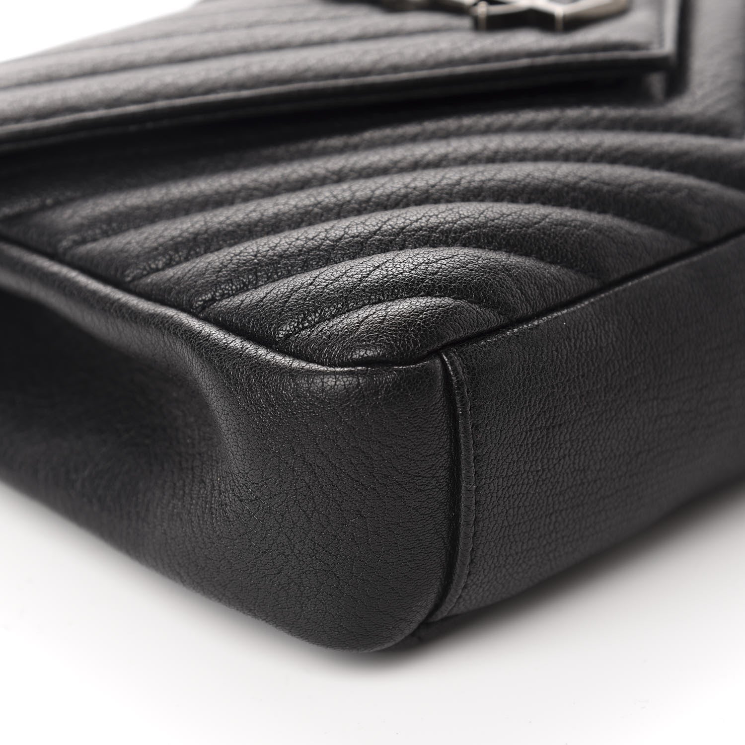 Saint Laurent Sheepskin Matelasse Chevron Monogram Medium College Bag Black 6 of 12