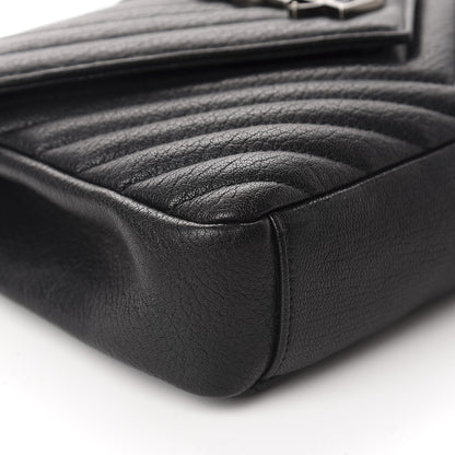 Saint Laurent Sheepskin Matelasse Chevron Monogram Medium College Bag Black 6 of 12