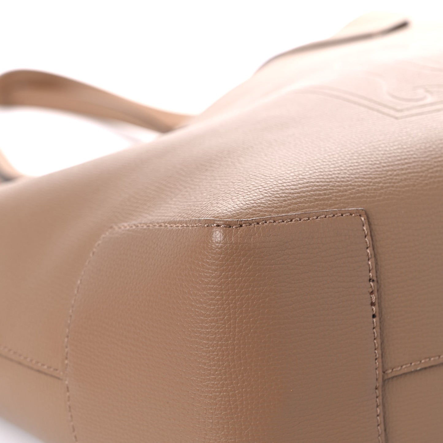 Calfskin TB Motif Embossed Medium Tote Camel