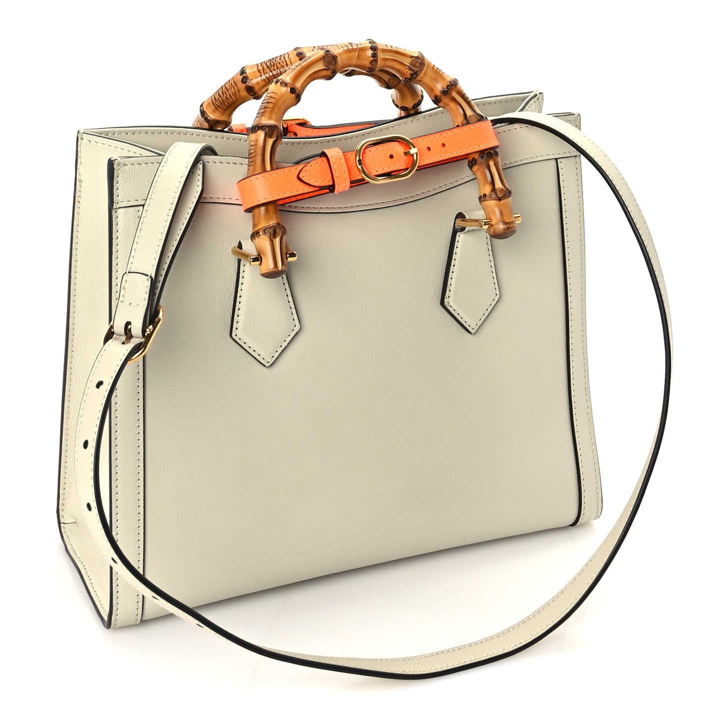 Wonka Grain Calfskin Medium Diana Tote Bag Mystic White Orange Fluo