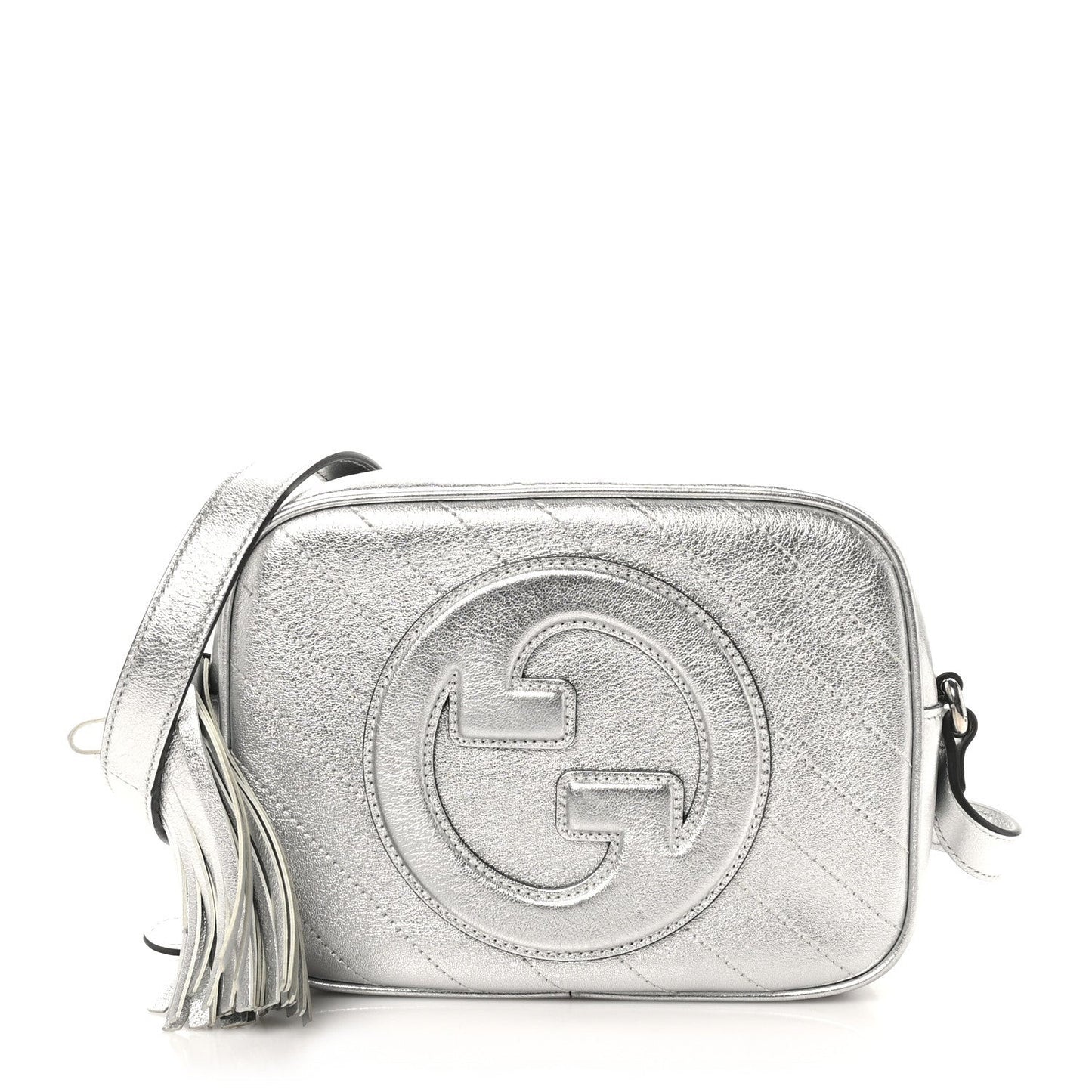 Metallic Sakai Be Green Calfskin Diagonal Stitched Small Blondie Shoulder Bag Silver
