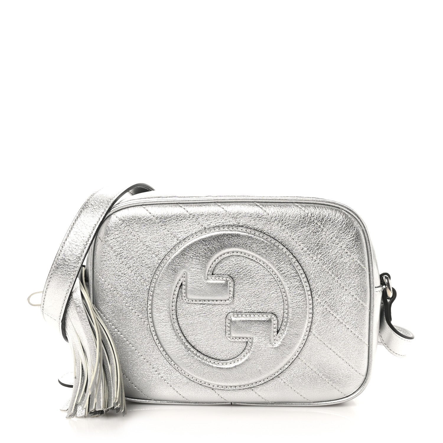 Gucci Metallic Sakai Be Green Calfskin Diagonal Stitched Small Blondie Shoulder Bag Silver 1 of 7