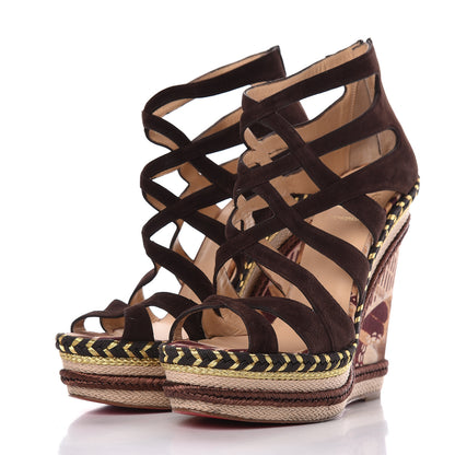 Christian Louboutin Suede Tosca 140 Platform Wedge Sandals 38 Chocolate 3 of 16
