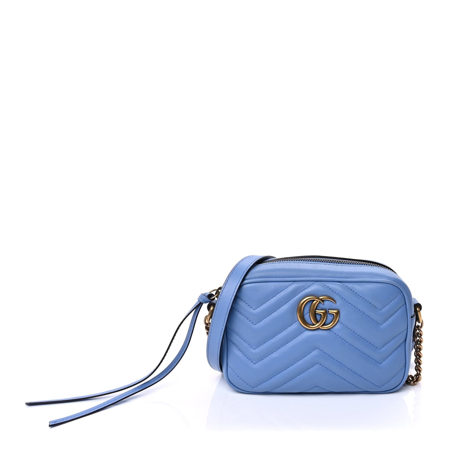 Calfskin Matelasse Mini GG Marmont Chain Shoulder Bag Clear Sky Blue