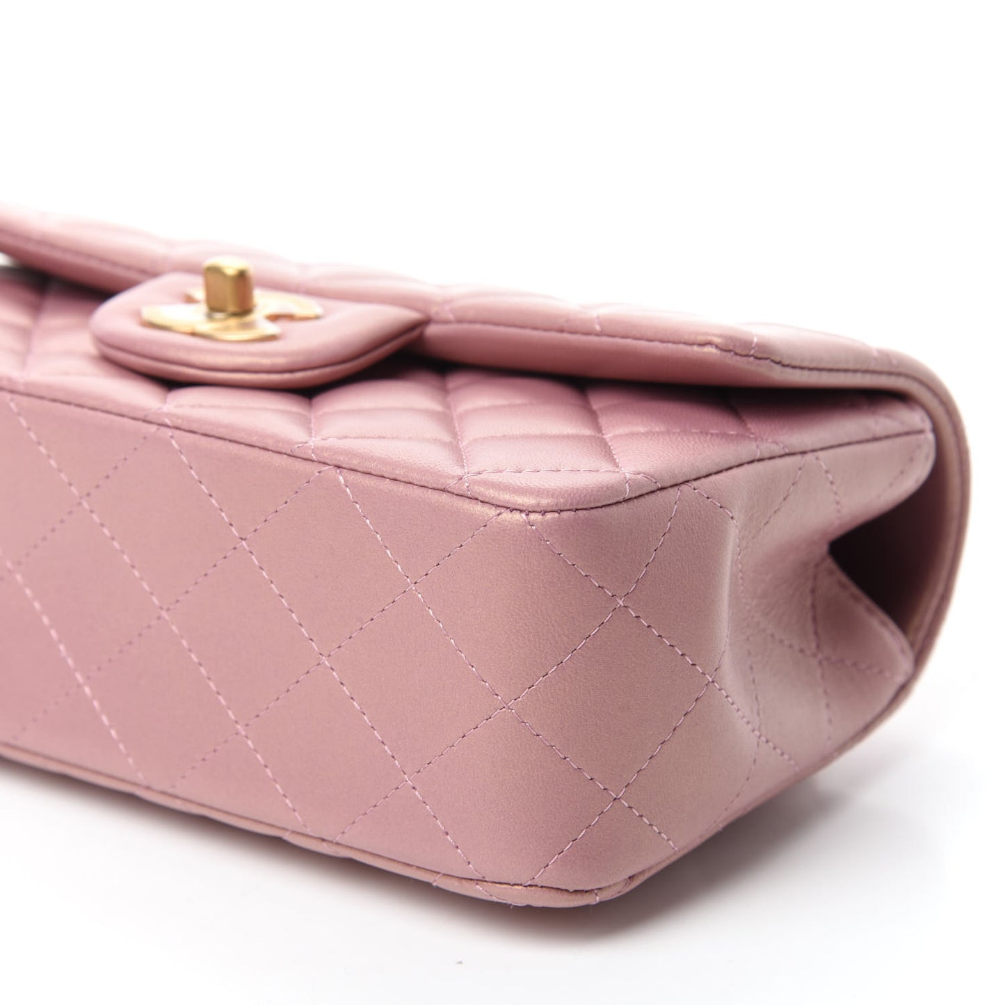 Iridescent Lambskin Quilted Mini Top Handle Rectangular Flap Pink