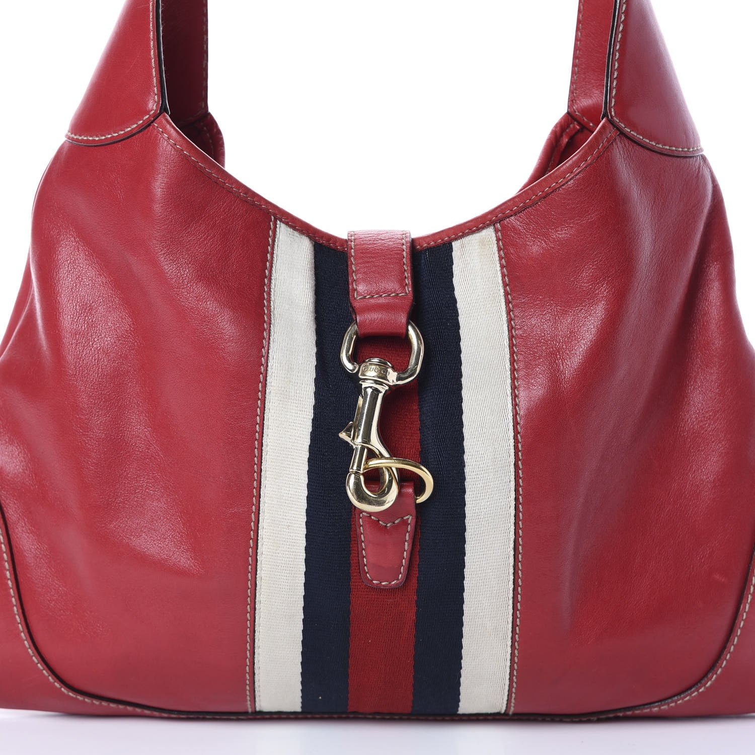 Gucci Calfskin Web Medium Jackie O Bouvier Hobo Red 7 of 12