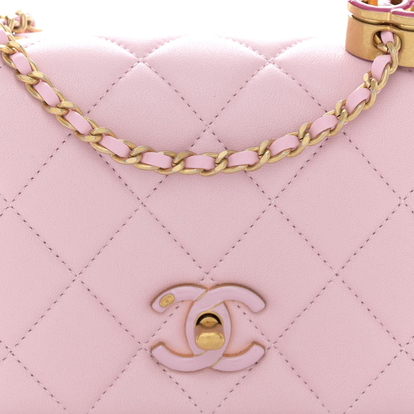 Shiny Lambskin Quilted Enamel CC Mini Flap Light Pink