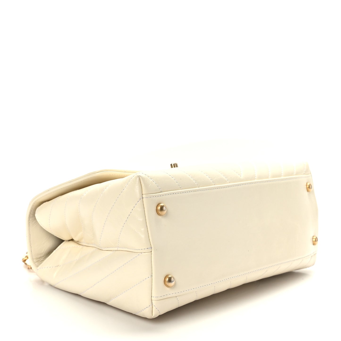Calfskin Lizard Chevron Quilted Small Coco Handle Flap Ivory