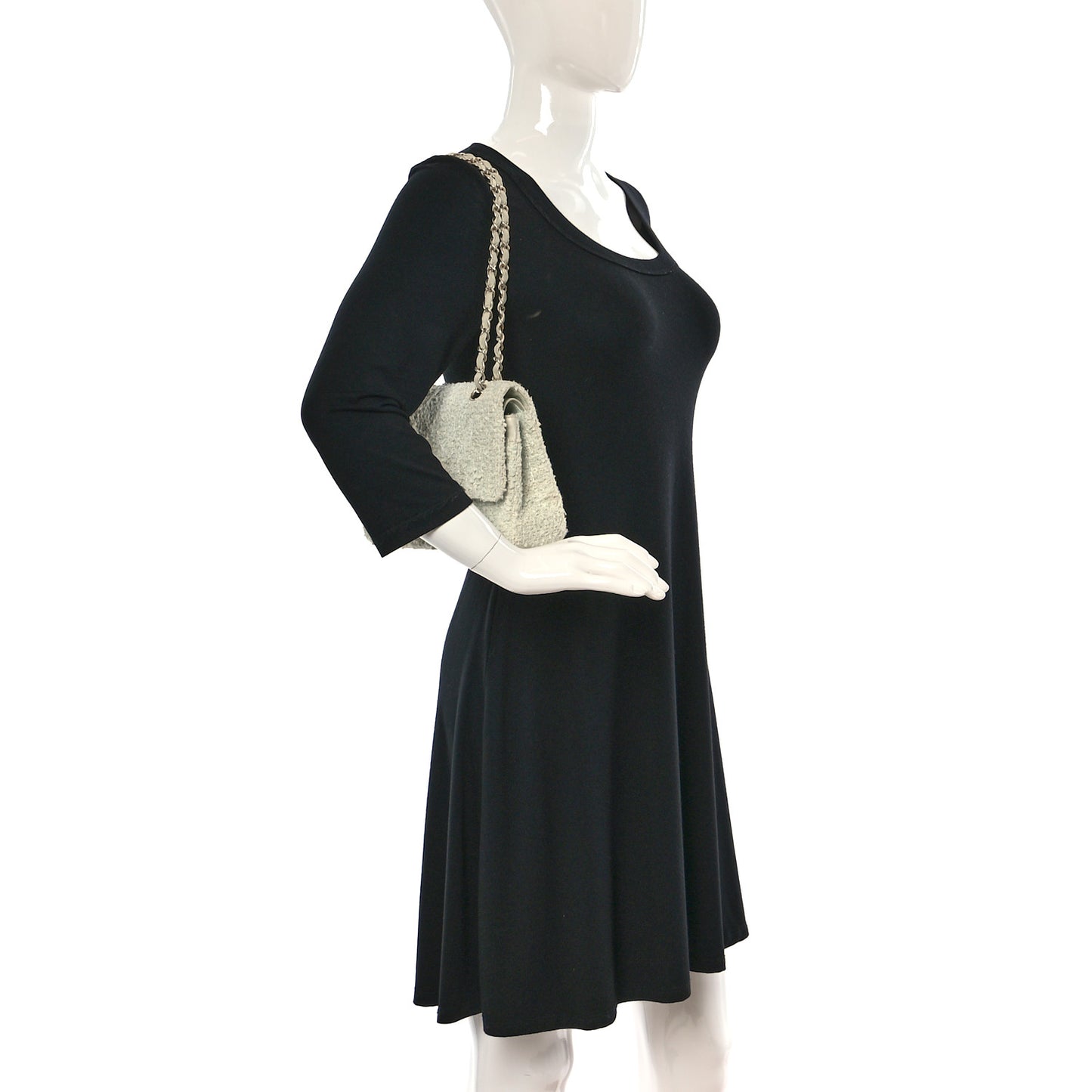 Tweed Quilted Medium Double Flap Light Turquoise