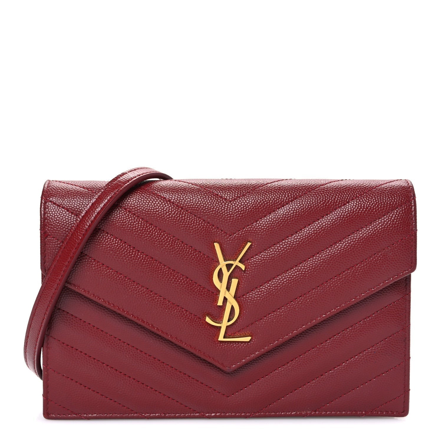Saint Laurent Grain De Poudre Matelasse Chevron Monogram Envelope Chain Wallet New Red 1 of 1