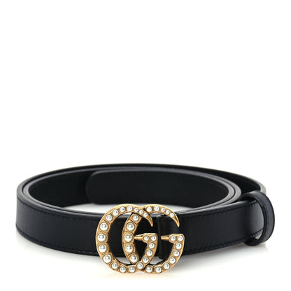 Gucci Moon Calfskin Pearl Double G 20mm Belt 80 32  Black Cream 1 of 6