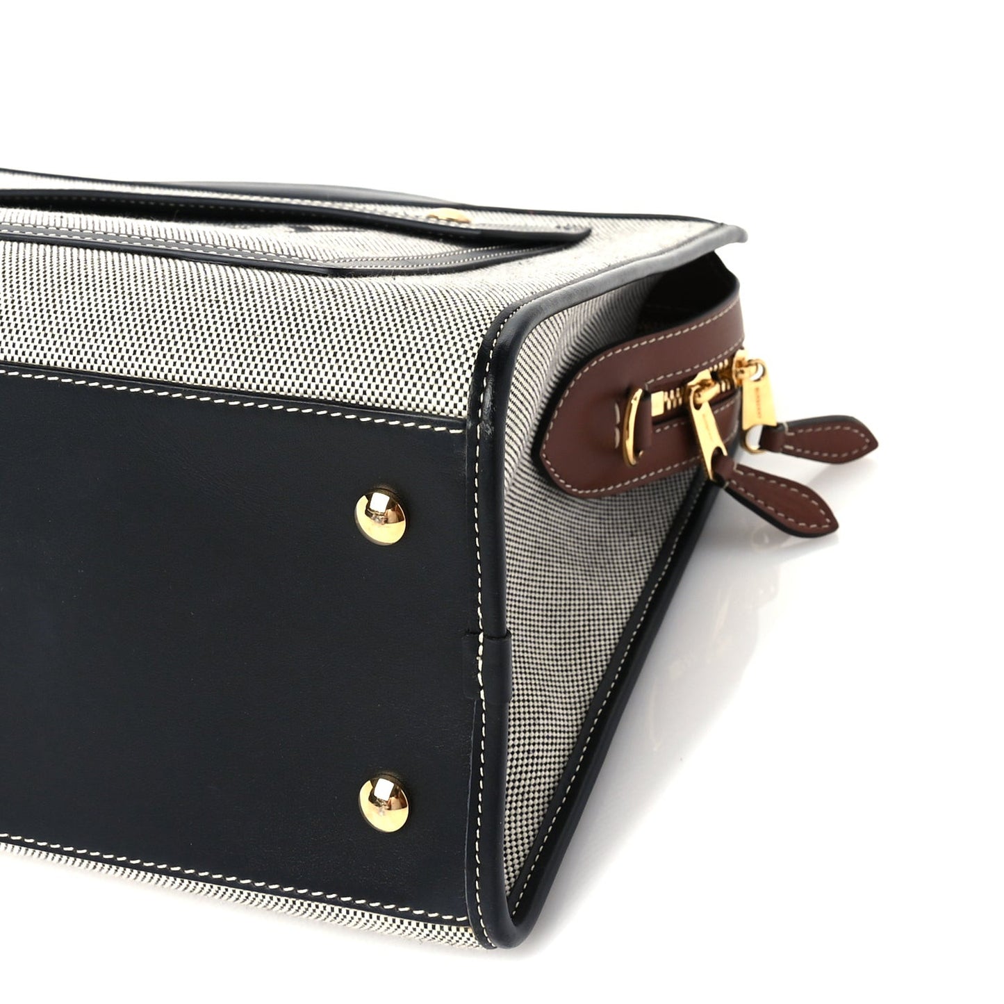 Canvas Smooth Calfskin Two Tone Small Pocket Bag  Black