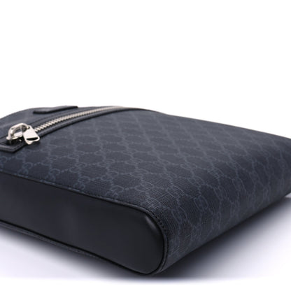 Gucci GG Supreme Monogram Appia Calfskin Web Flat Messenger Bag Black Grey 7 of 8