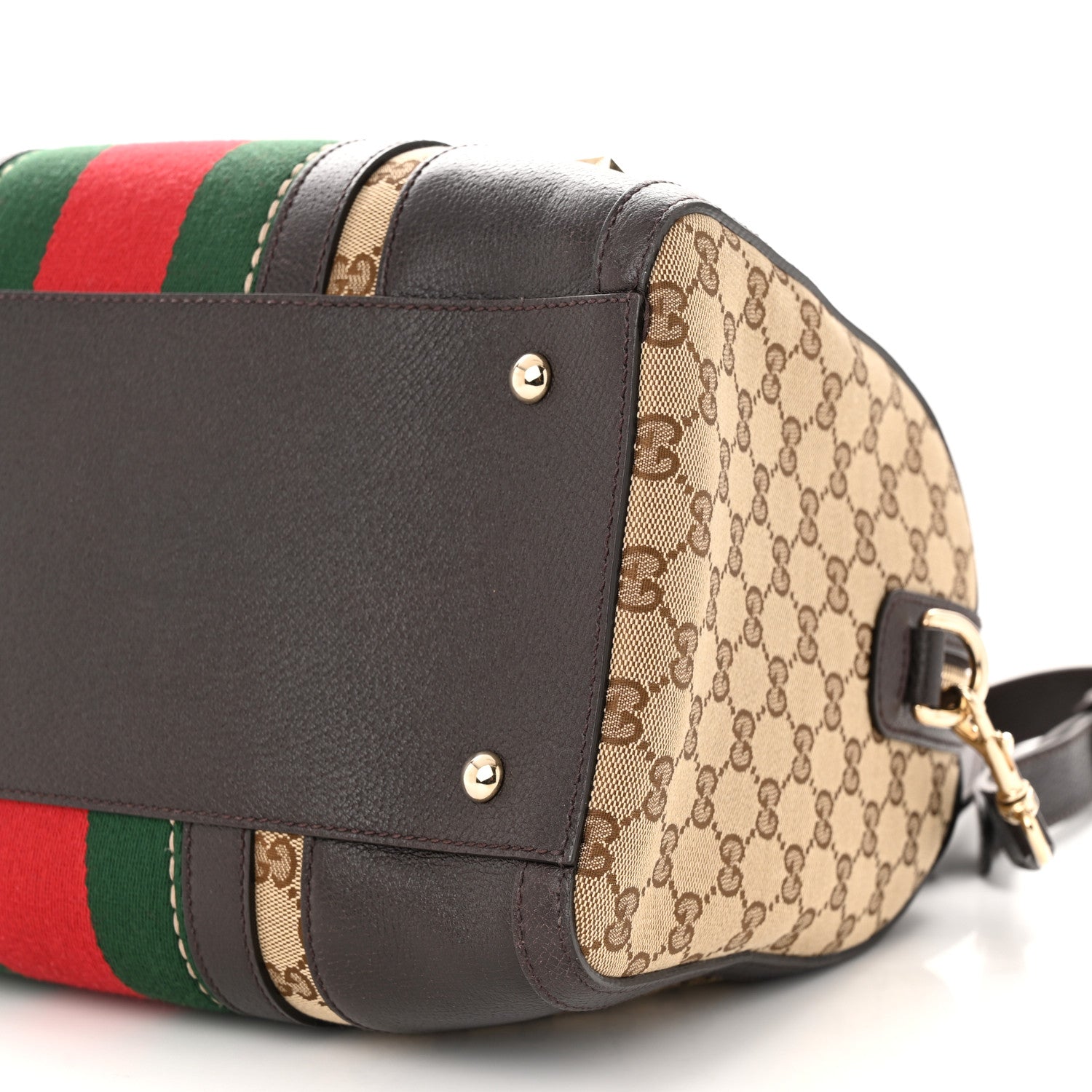 Gucci Monogram Vintage Web Medium Webby Bee Boston Dark Brown 10 of 12