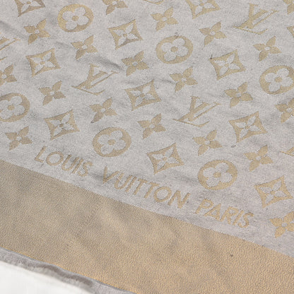 Louis Vuitton Silk Lurex Wool Monogram Shine Shawl Charcoal Greige 3 of 7