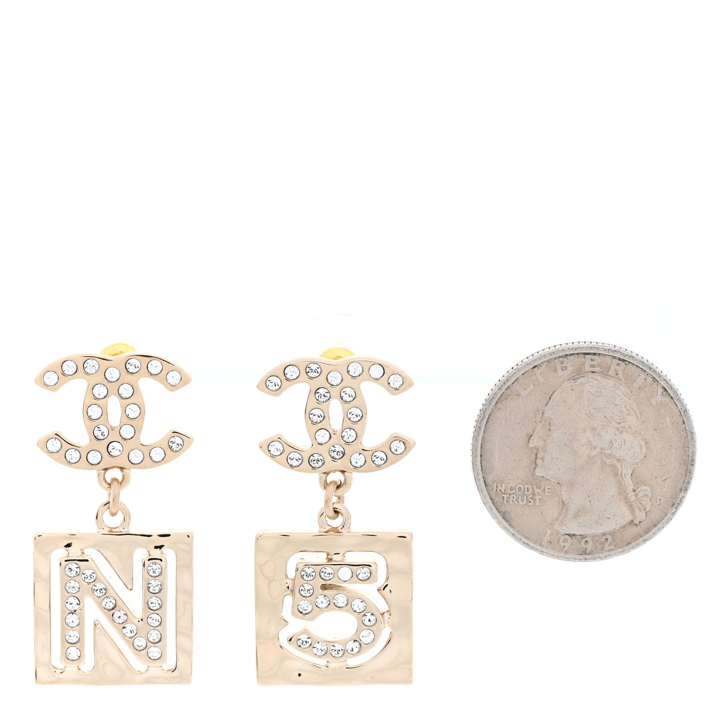 Chanel Crystal CC No 5 Drop Earrings Gold 2 of 5