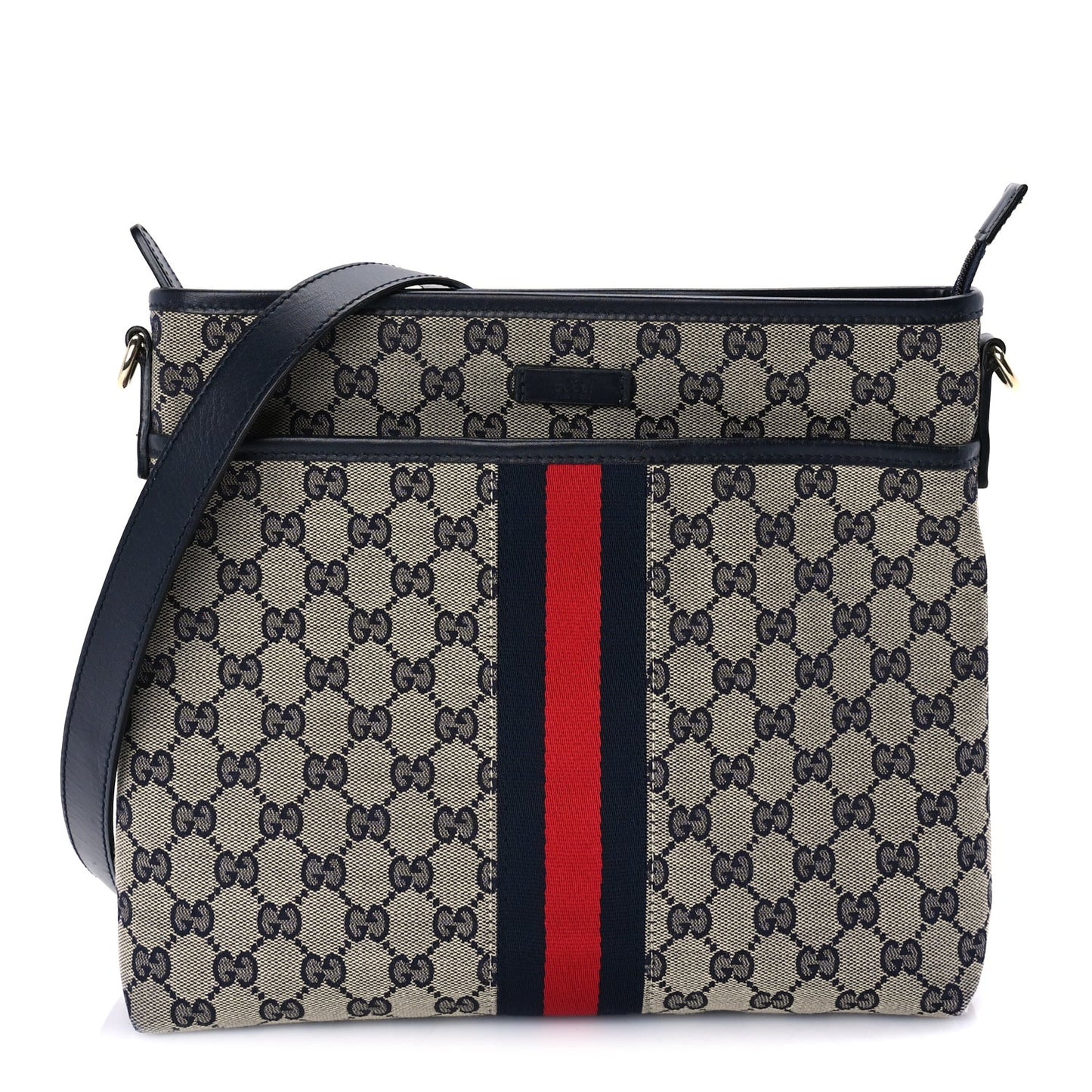 GG Supreme Monogram Web Flat Messenger Bag  Navy