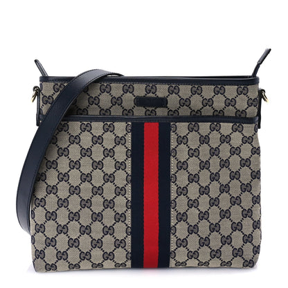 Gucci GG Supreme Monogram Web Flat Messenger Bag  Navy 1 of 8