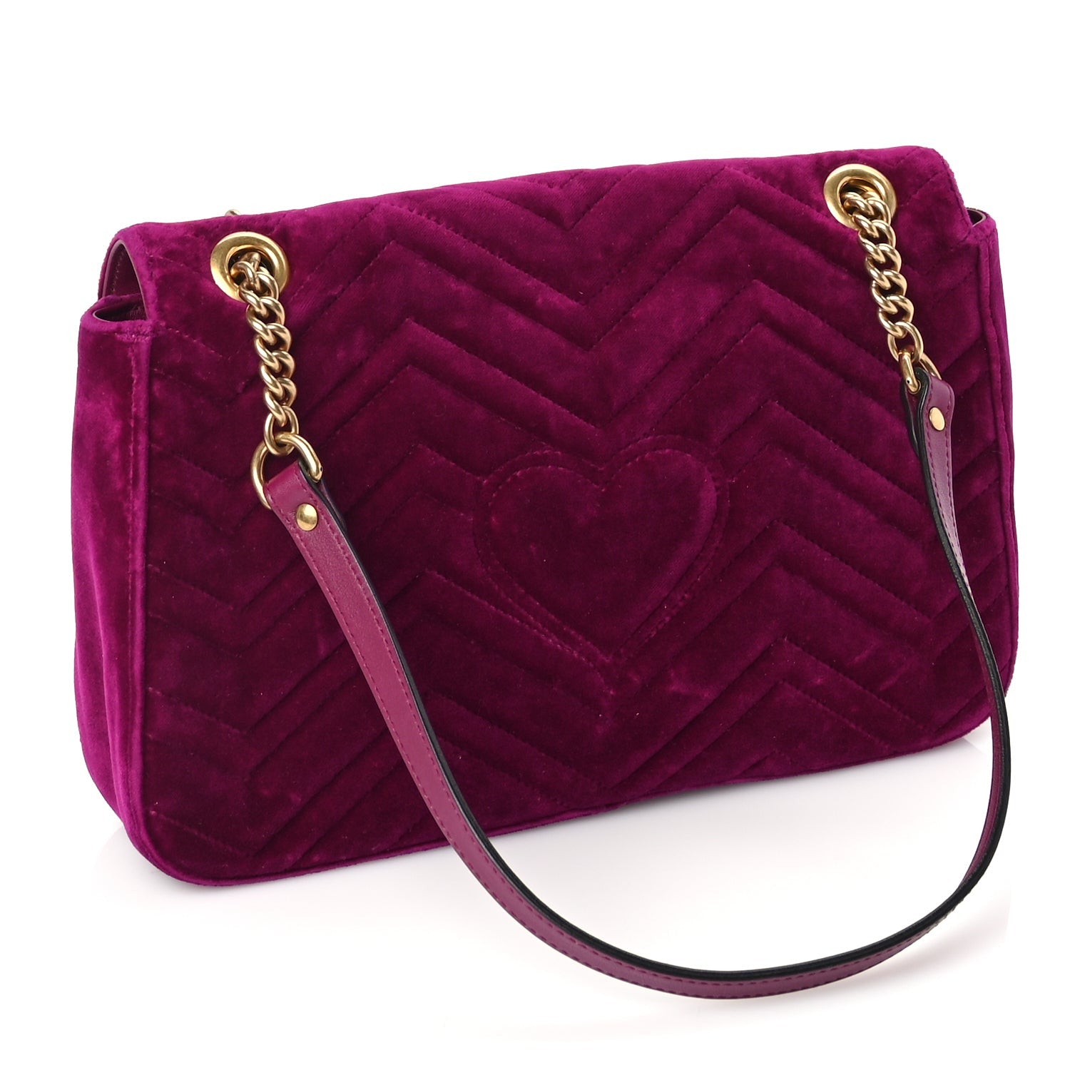 Gucci Velvet Matelasse Medium GG Marmont Shoulder Bag  Fuchsia Violet Cyclamen 2 of 9