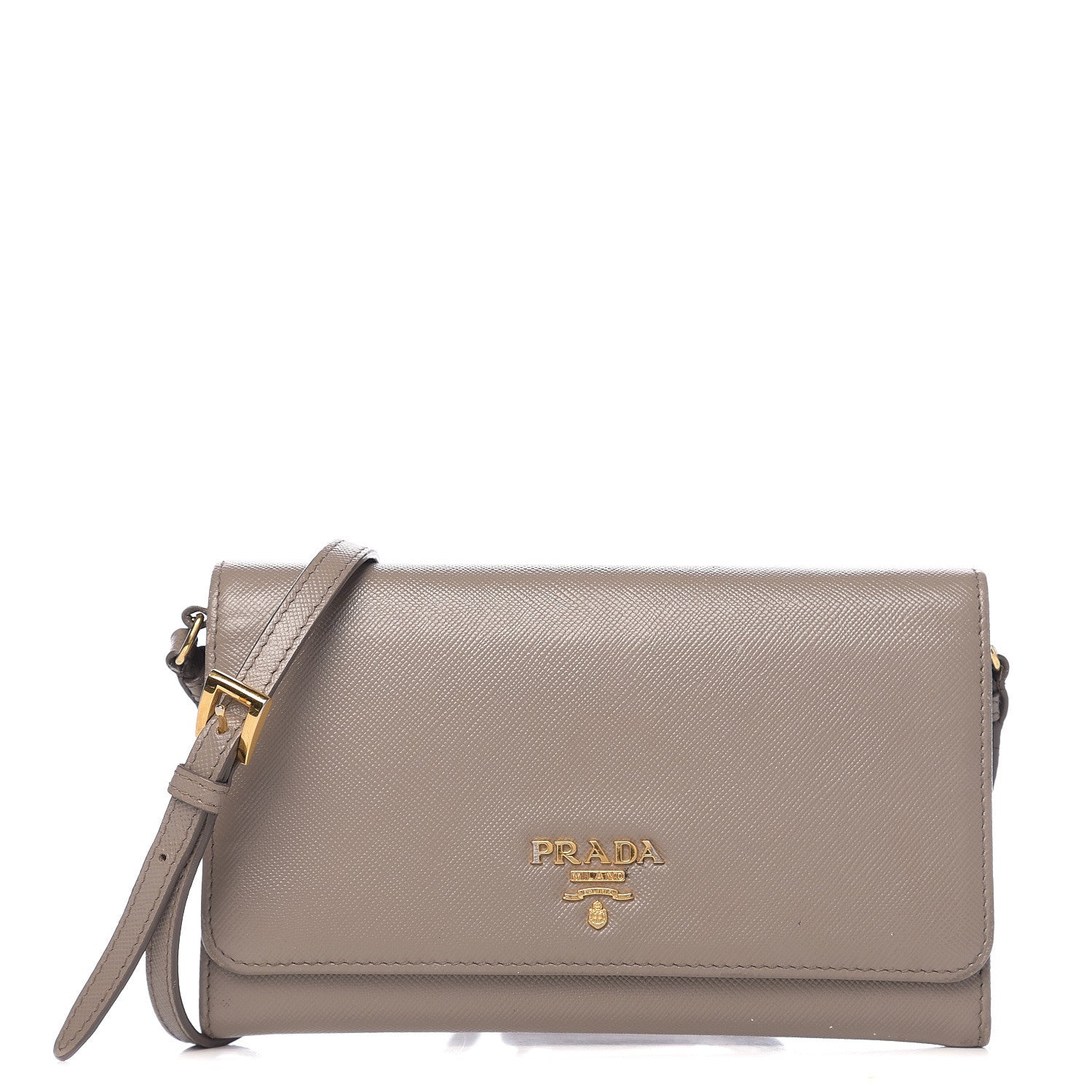 Prada Saffiano Metal Flap Wallet With Strap Argilla 1 of 9