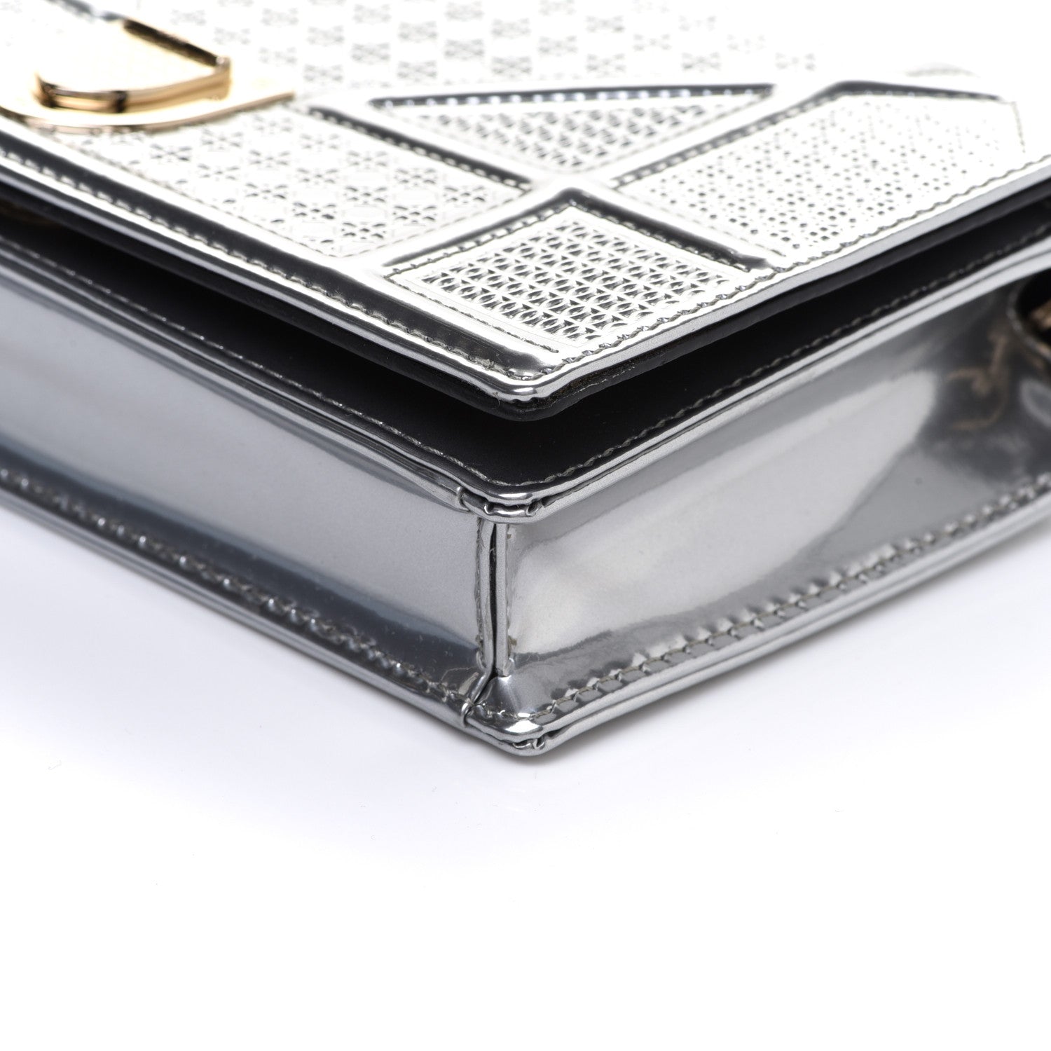 Christian Dior Metallic Patent Micro-Cannage Diorama Wallet on Chain Pouch Silver 9 of 10
