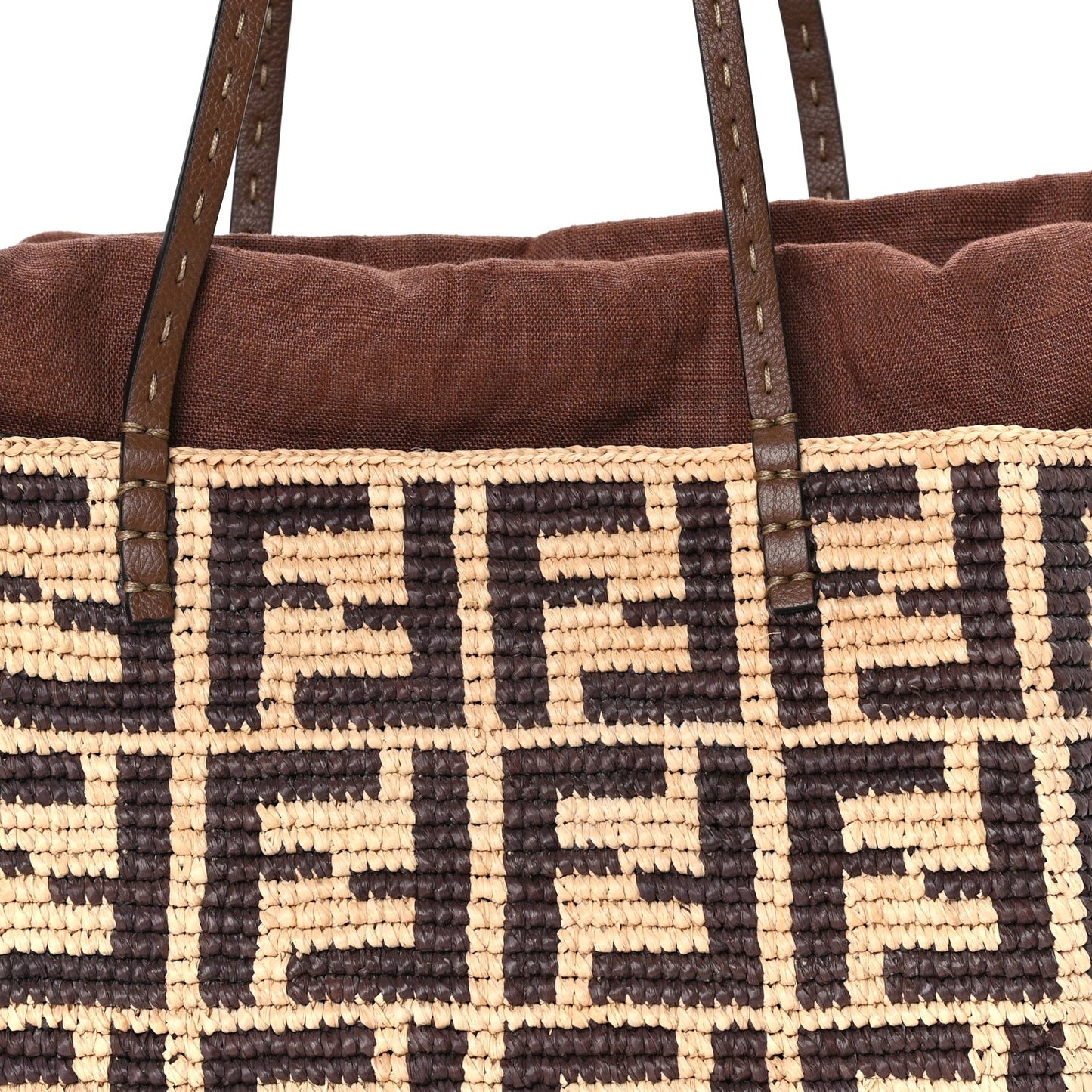 Raffia Cuoio Romano FF Crochet Small Roll Shopper Natural Dark Honey