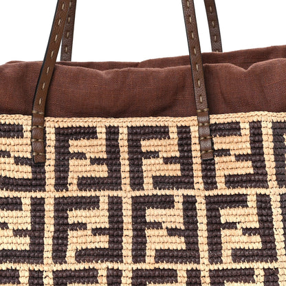 Fendi Raffia Cuoio Romano FF Crochet Small Roll Shopper Natural Dark Honey 6 of 7