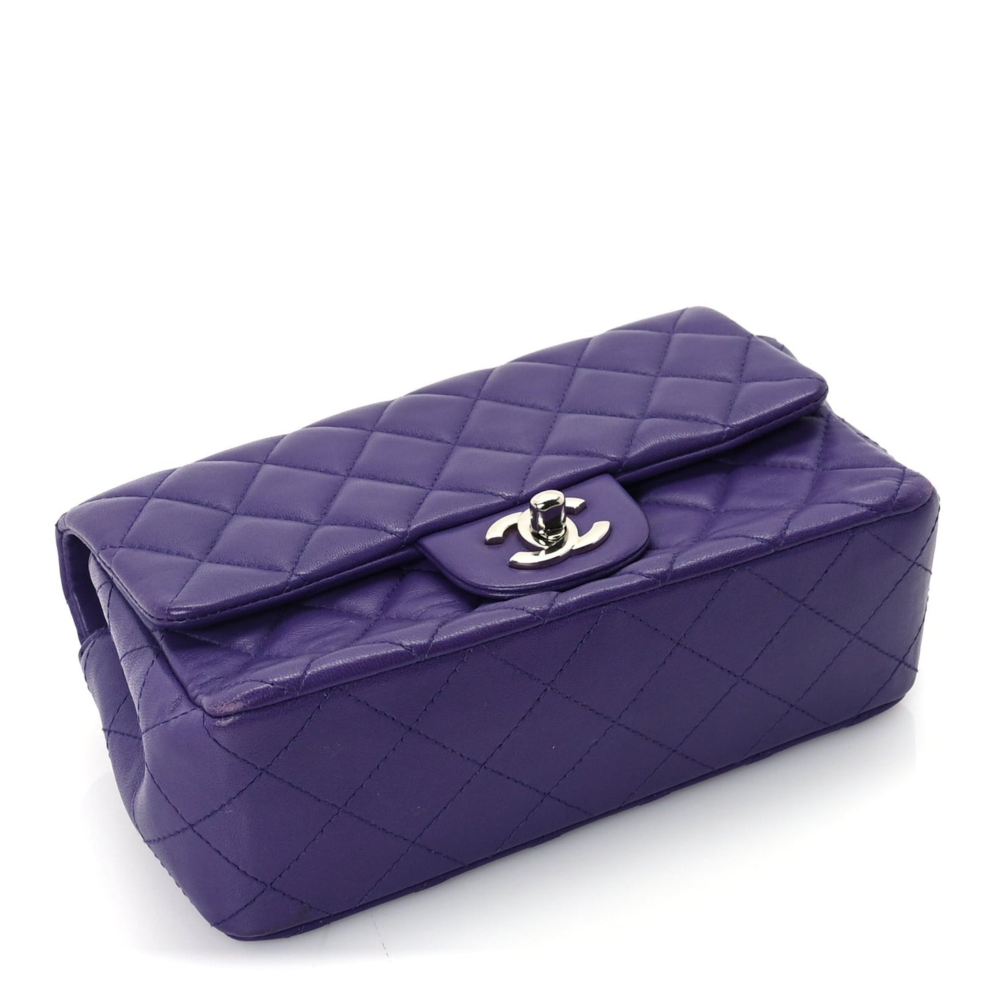Lambskin Quilted Mini Rectangular Flap  Purple